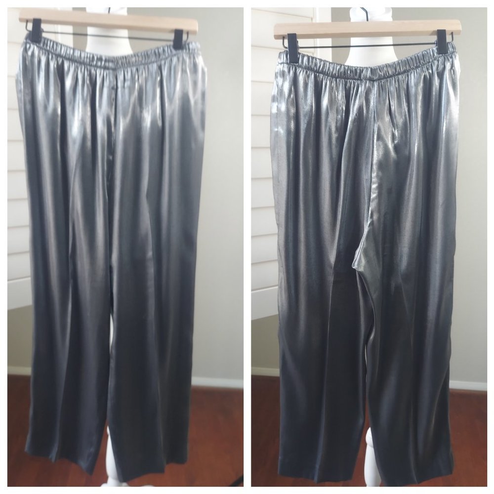 Metallic Gray Dressy Wide Leg High Waist Lounge Pants Sz 12